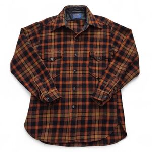 Vintage Pendleton Wool Shirt Shacket Men’s Large Plaid Red Orange Overshirt Flaw